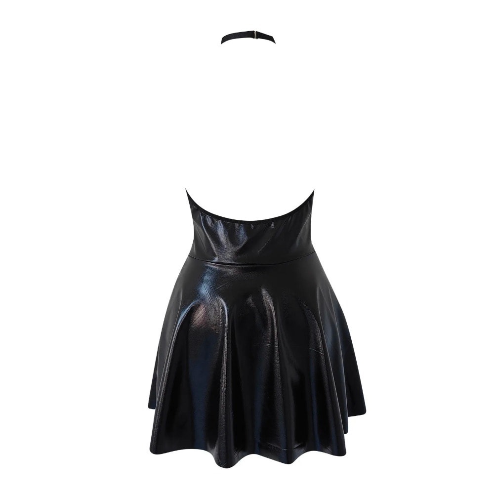 V-Neck Sleeveless Latex Leather Erotic Dress for Sexy Lady Bodysuit